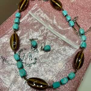 Premier Designs Turquoise and Brown Necklace Set